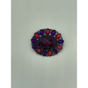 Vintage Signed FAF Silver Tone Pink Purple Rhinestone Oval Brooch